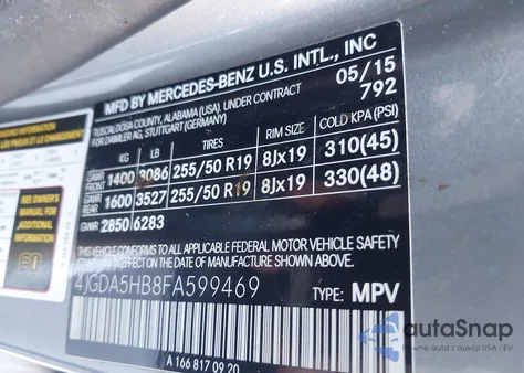 2015 Mercedes-Benz Ml 350 4Matic from USA, damaged, VIN 4JGDA5HB8FA599469